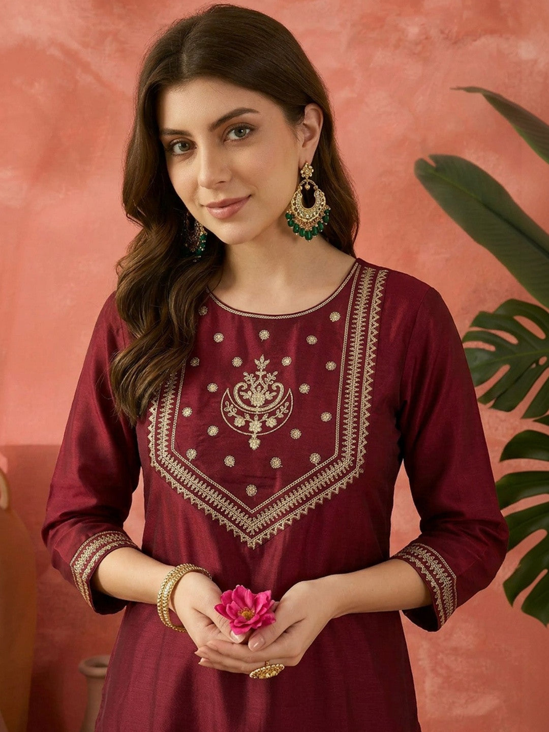 Embroidered Round Neck Kurta Sets