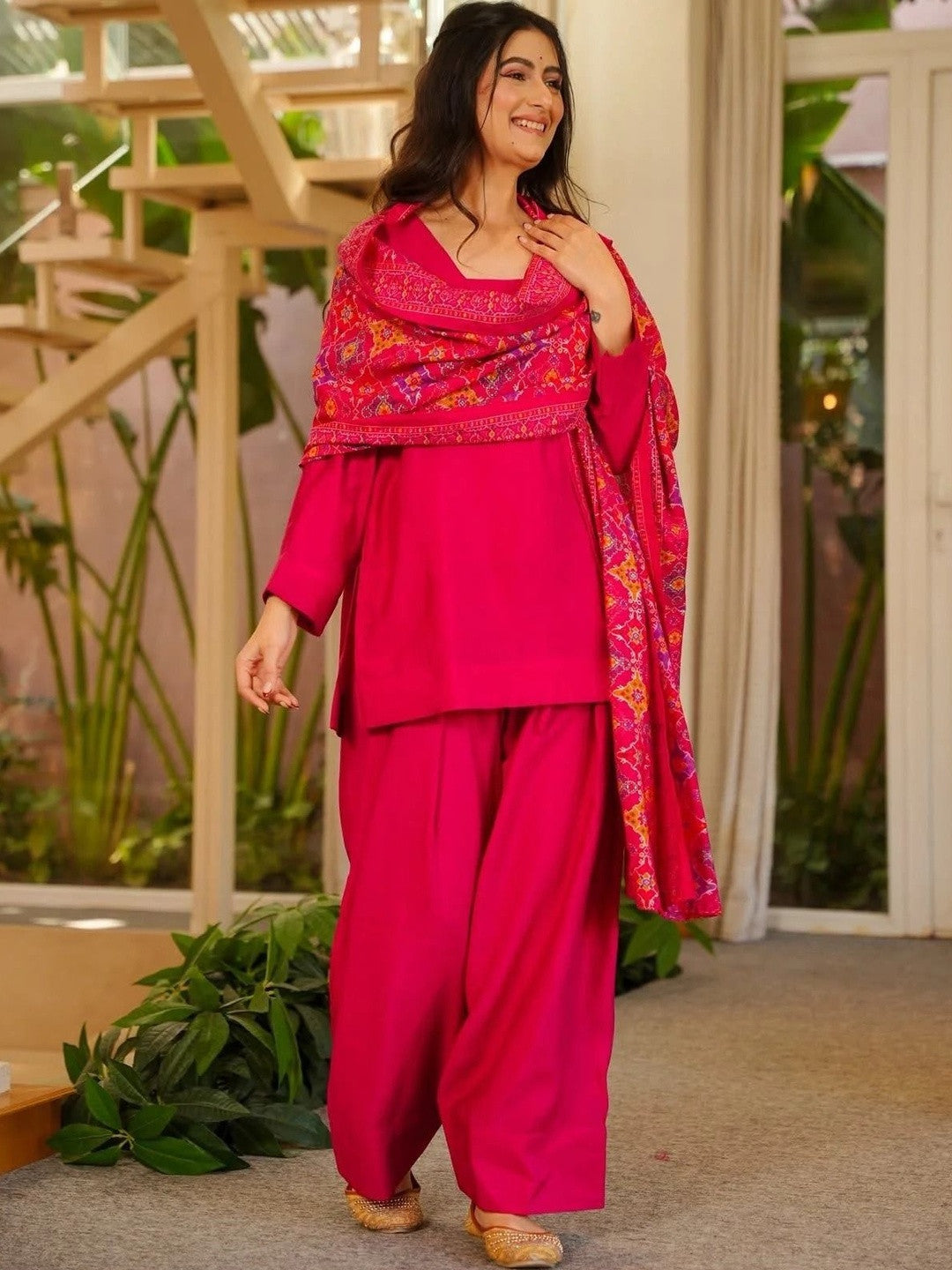 Women Regular Silk Crepe Kurta with Patiala & With Dupatta