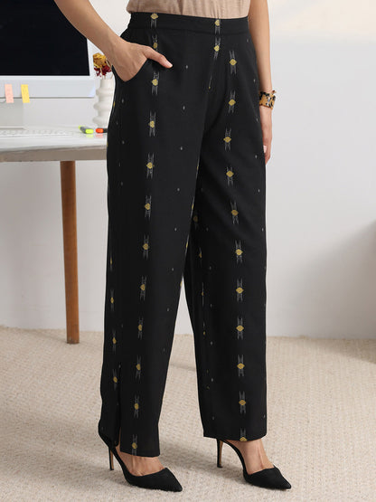 Libas Black Woven Design Straight Kurta Set