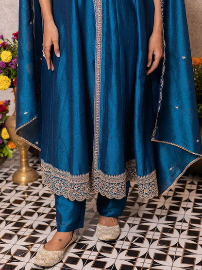 Dhiyona CH Women Floral Embroidered A-Line Kurta with Trousers & Dupatta