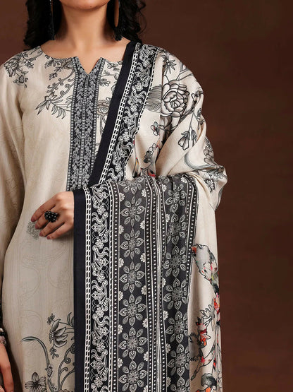 Women's LB Monochrome Printed Silk Blend Straight Suit With Dupatta