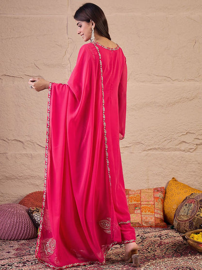 Dhiyona IN Women Floral Embroidered Regular Thread Work Kurta with Palazzos & Dupatta