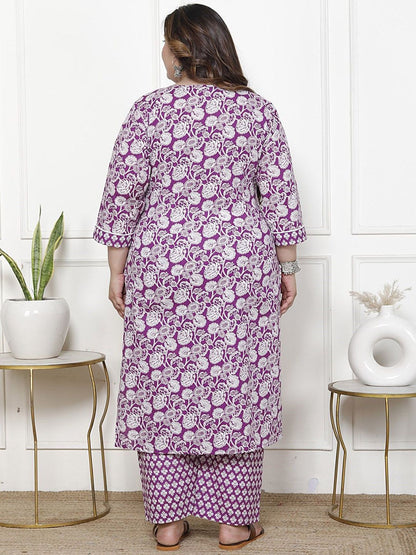 Dhiyona KL Floral Printed Pure Cotton Straight Kurta With Trouser And Dupatta