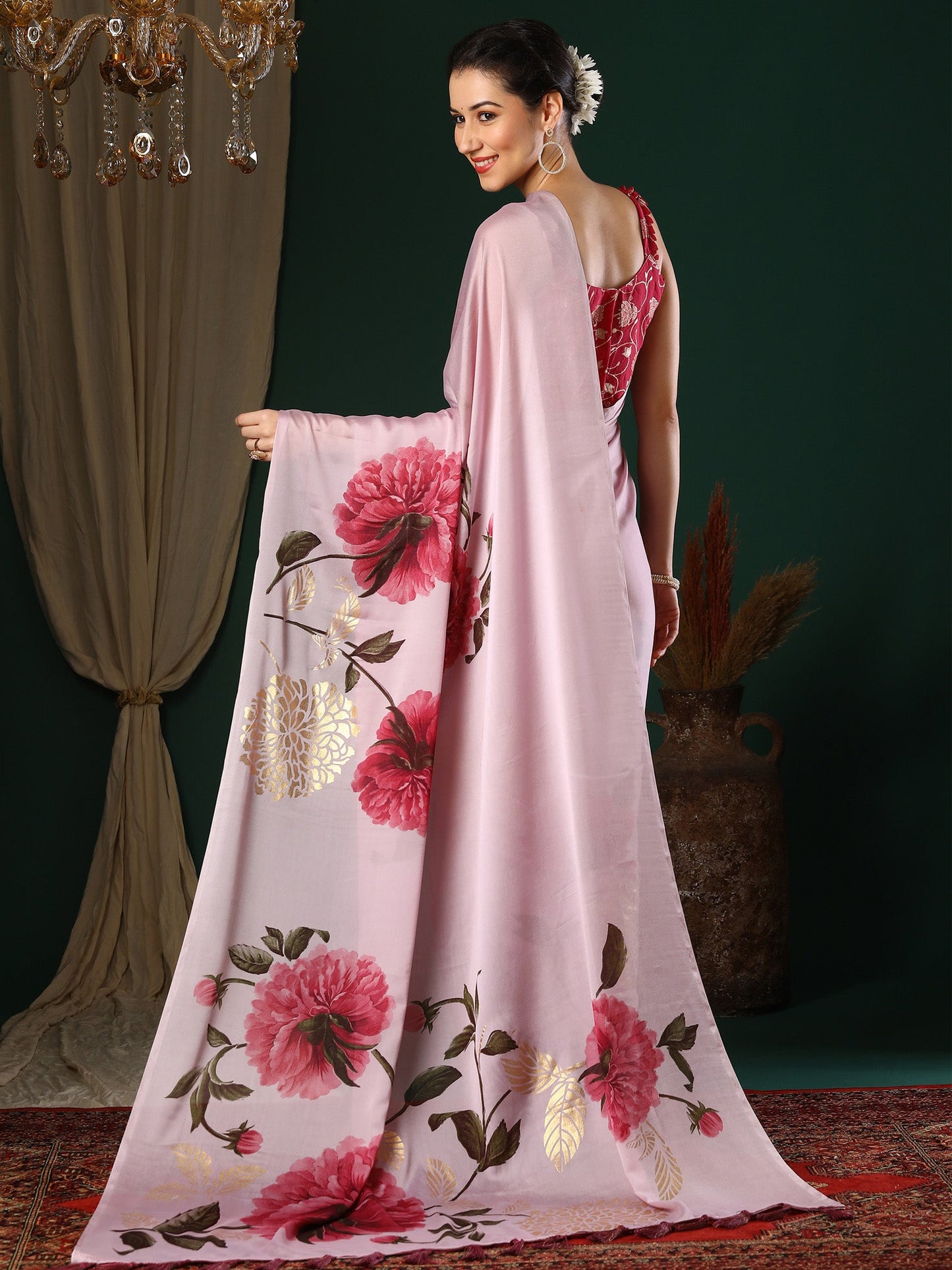Women's Georgette Mauve Printed Designer Saree With Blouse Piece
