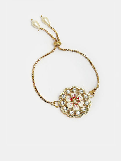 Dhiyona Unisex Set Of 2 Gold Kundan-Studded Bhaiya Bhabhi Rakhi Set With Roli Chawal