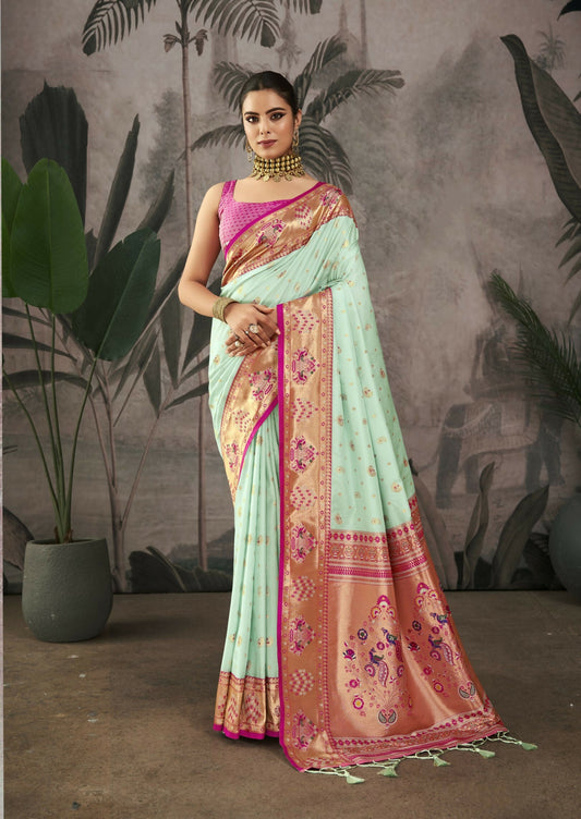 Women Paithani Isha Sea Green Saree With Unstiched Blouse