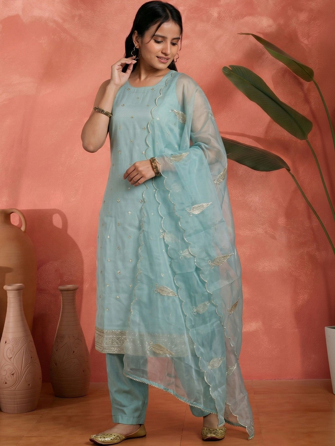 Dhiyona SN Embroidered Round Neck Kurta Sets