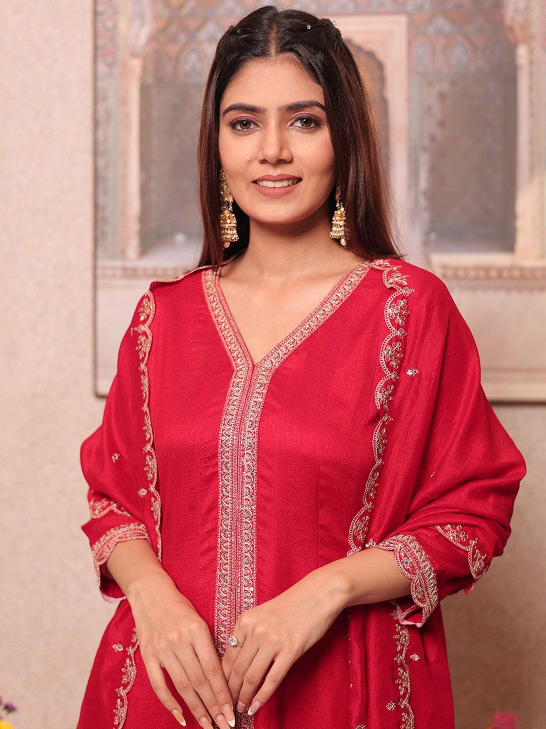 Dhiyona CH Women Ethnic Motifs Embroidered Regular Sequinned Kurta Set With Dupatta