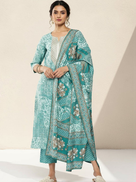 Women Ethnic Motifs Printed Regular Thread Work Kurta with Trousers & With Dupatta