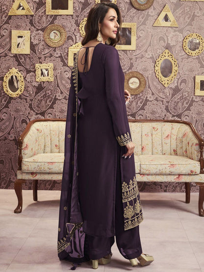 Dhiyona IN Ethnic Motifs Embroidered Georgette Straight Kurta With Palazzos & Dupatta