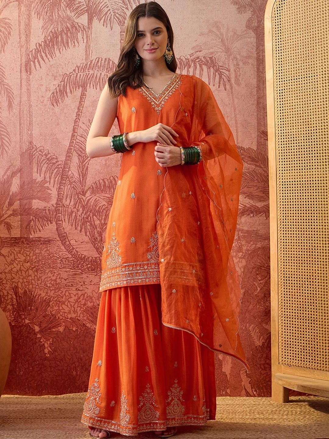 Dhiyona SN Embroidered V-Neck Kurta & Sharara Kurta Set