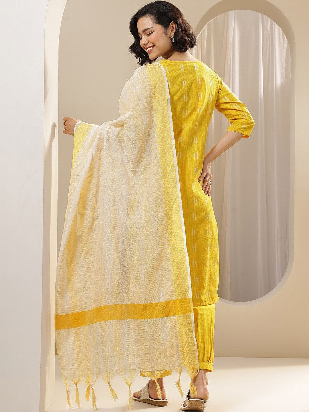 Women Ethnic Motifs Printed Regular Thread Work Kurta with Dhoti Pants & With Dupatta