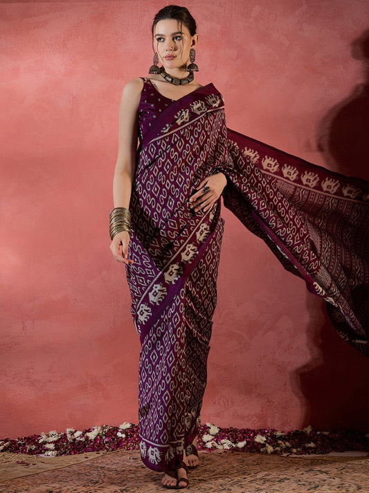 Women's Dola Silk Magenta Printed Designer Saree With Blouse Piece