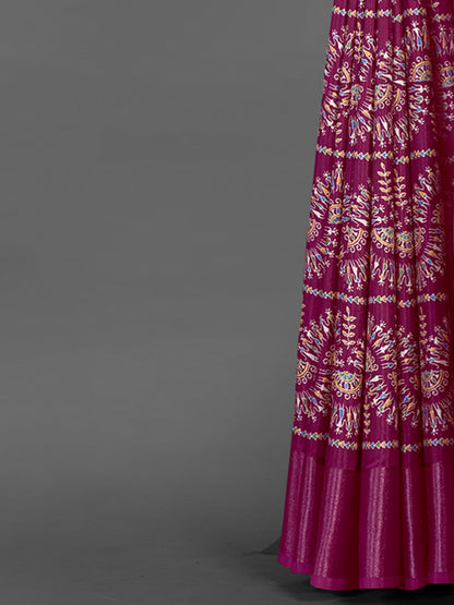 Women's Dola Silk Magenta Printed Designer Saree With Blouse Piece