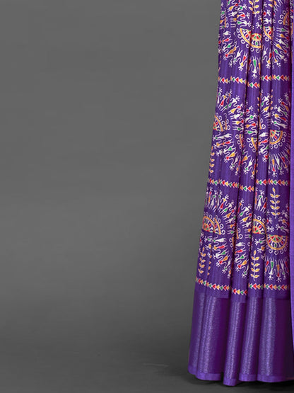 Women's Dola Silk Purple Printed Designer Saree With Blouse Piece