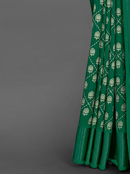 Women's Dola Silk Green Printed Designer Saree With Blouse Piece