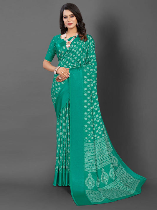 Women's Dola Silk Blue Printed Designer Saree With Blouse Piece