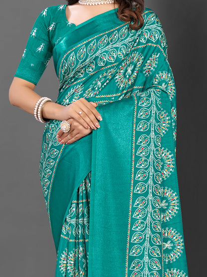 Women's Dola Silk Blue Printed Designer Saree With Blouse Piece