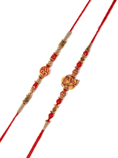 Dhiyona Unisex Set Of 2 Beaded Thread Rakhi With Greeting Card