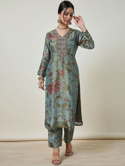 Dhiyona SO Women's Women Ethnic Motifs Embroidered Regular Thread Work Kurta with Trousers & With Dupatta