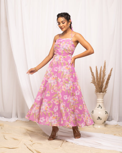 Women's Light Pink Georgette Floral Printed  Dress