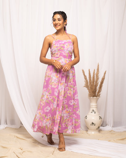 Women's Light Pink Georgette Floral Printed  Dress