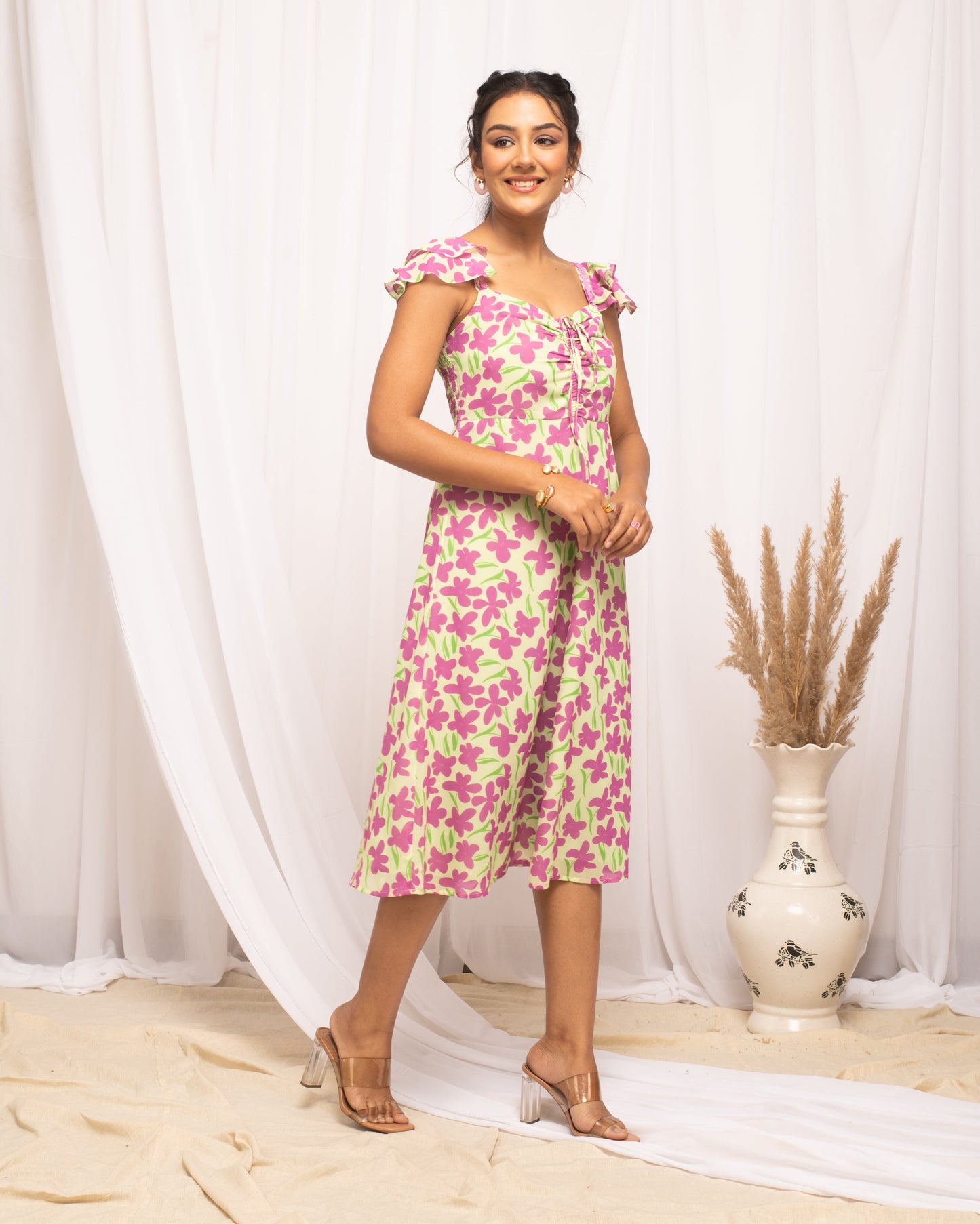 Women's Pink Georgette Floral Printed  Dress