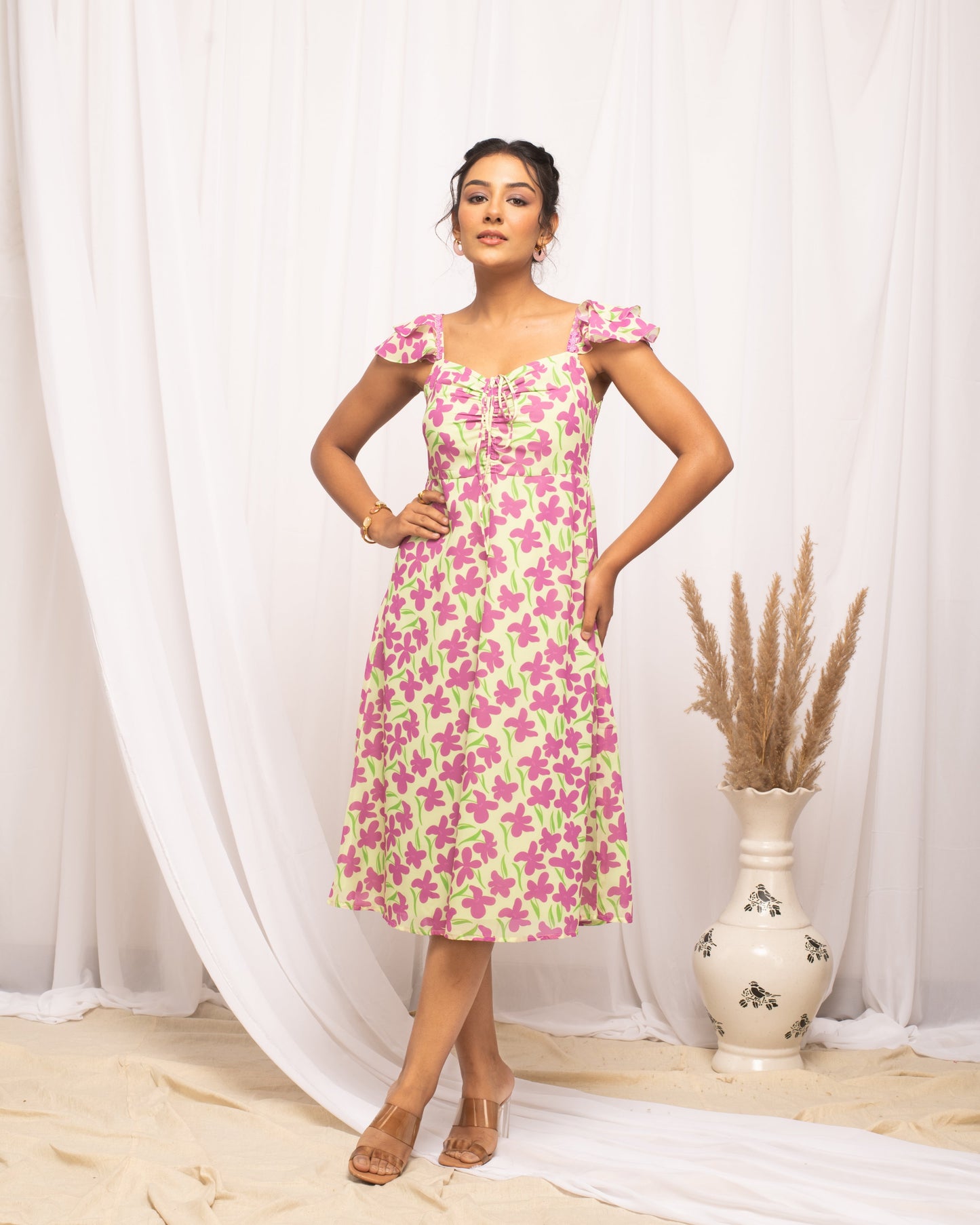 Women's Pink Georgette Floral Printed  Dress