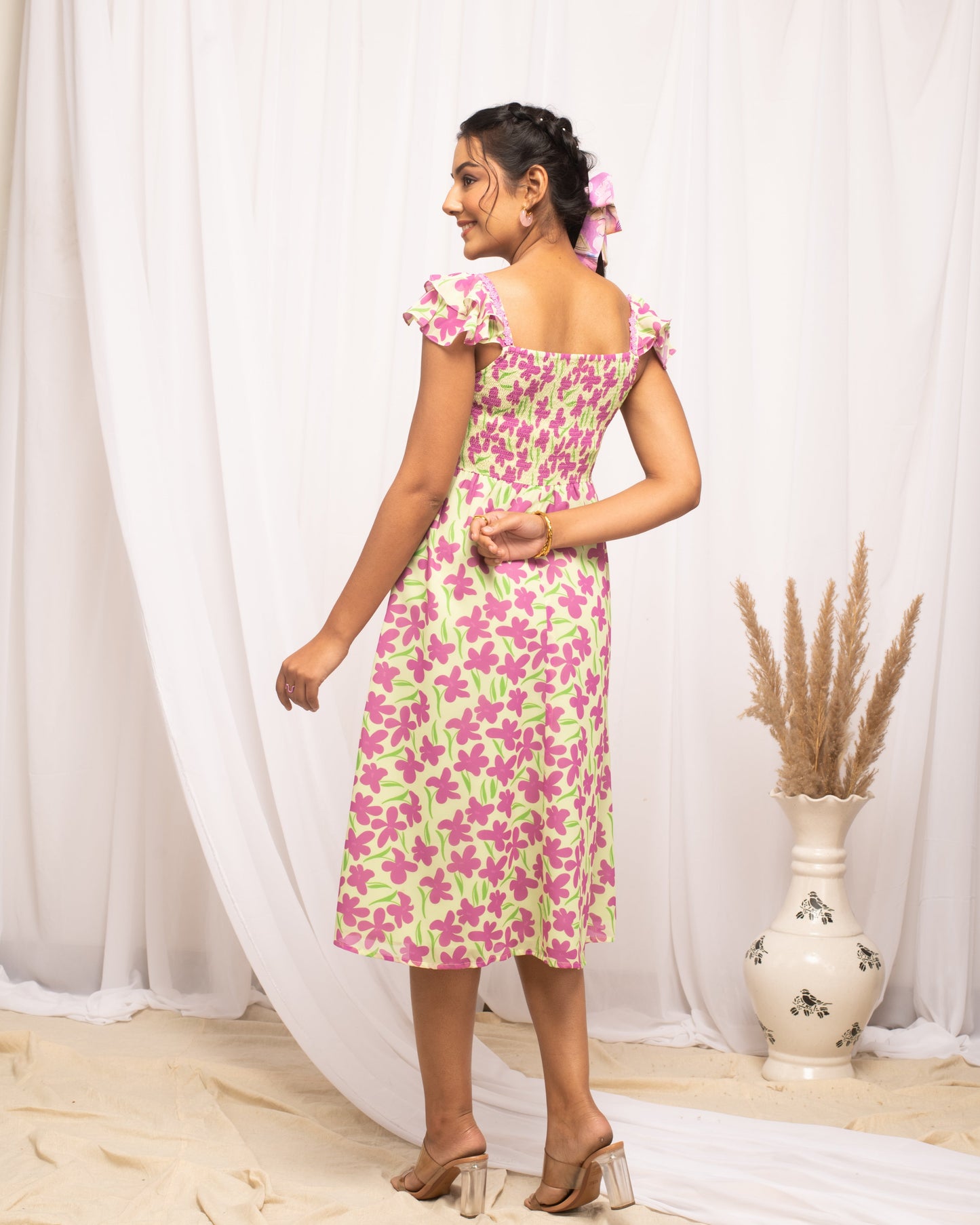 Women's Pink Georgette Floral Printed  Dress