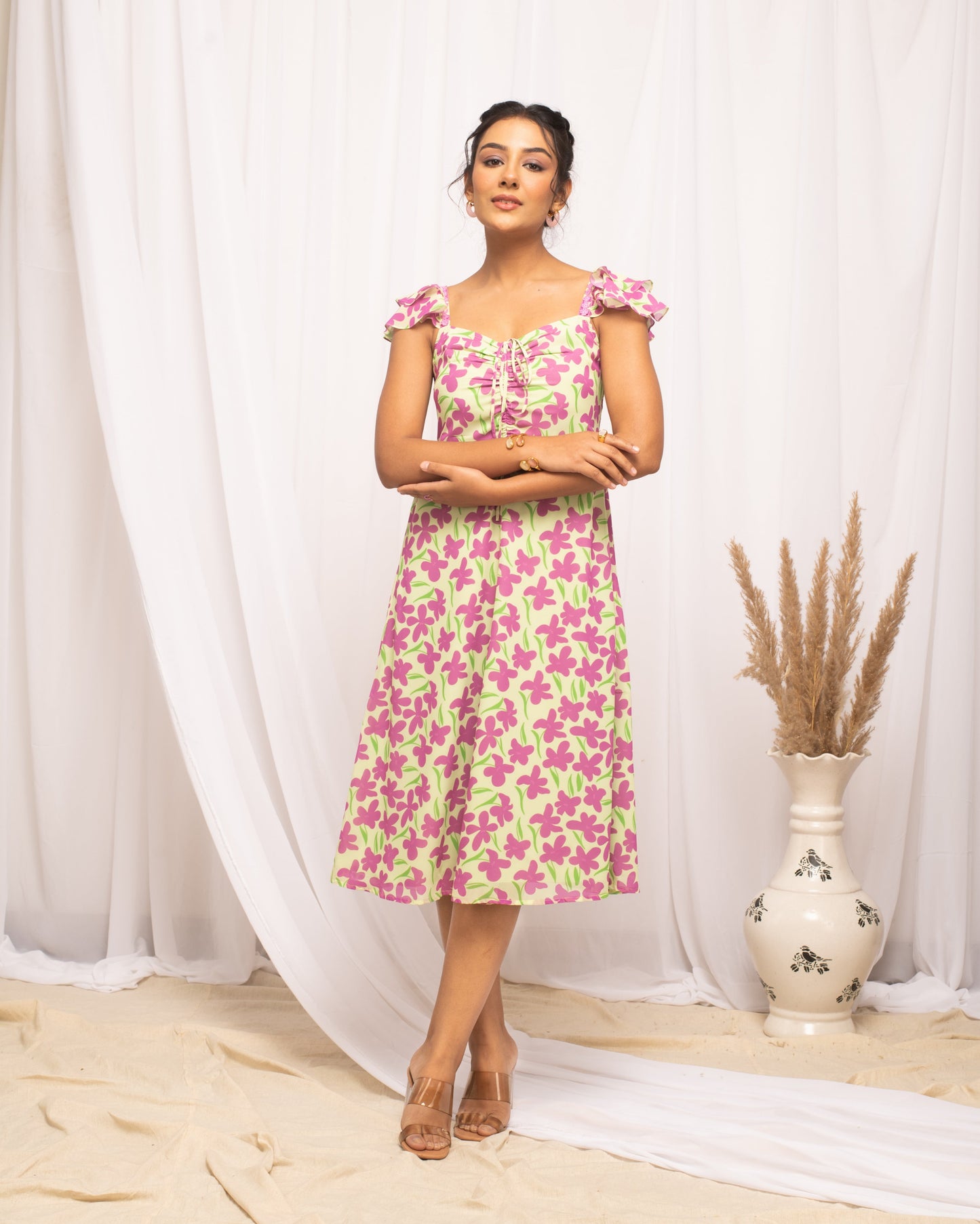 Women's Pink Georgette Floral Printed  Dress