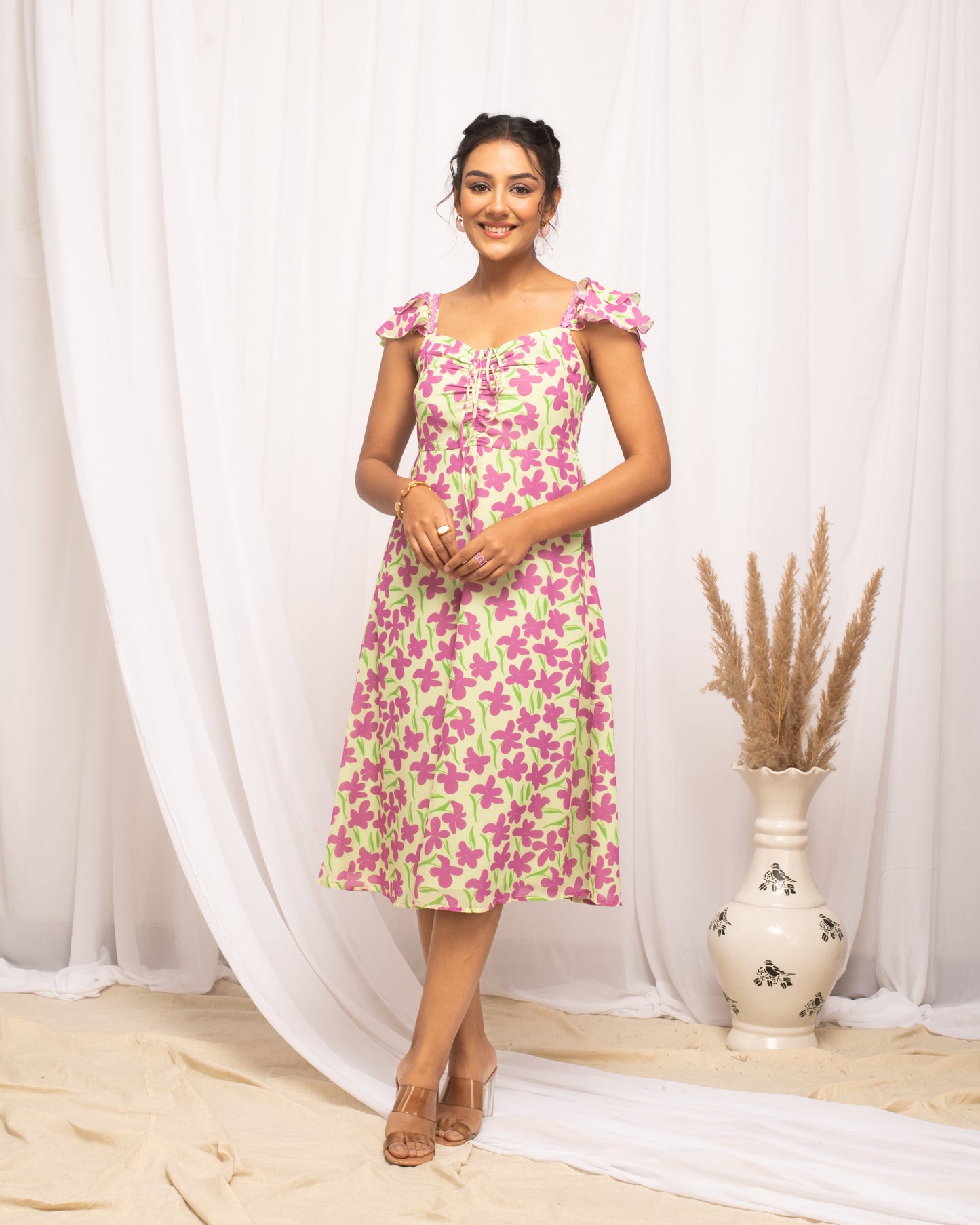 Women's Pink Georgette Floral Printed  Dress