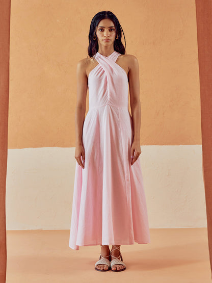 Dhiyona FL Women's Light Pink Solid Linen Maxi Dress