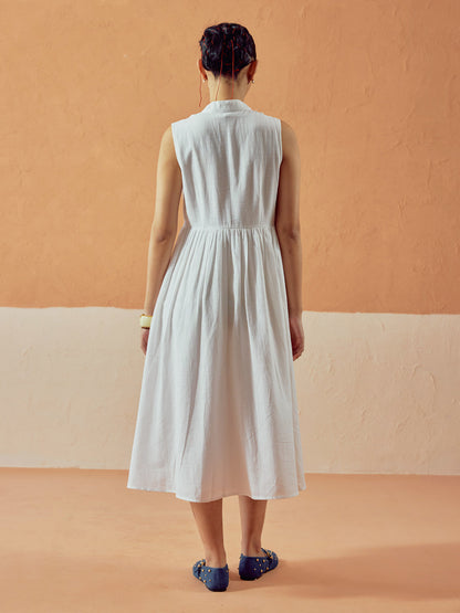 Dhiyona FL Women's White Solid Linen Maxi Dress