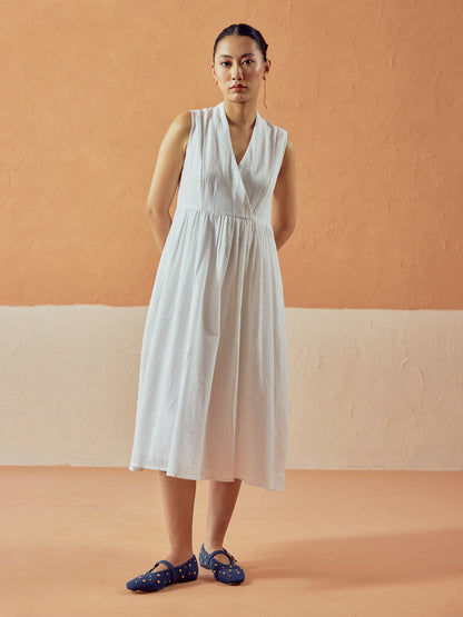 Dhiyona FL Women's White Solid Linen Maxi Dress