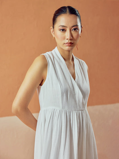 Dhiyona FL Women's White Solid Linen Maxi Dress