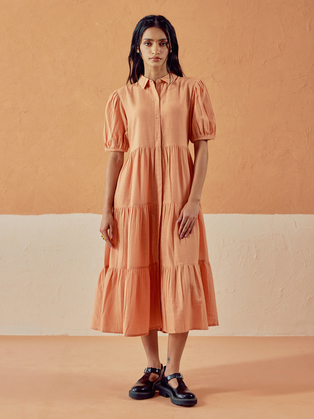 Dhiyona FL Women's Orange Solid Linen Maxi Dress