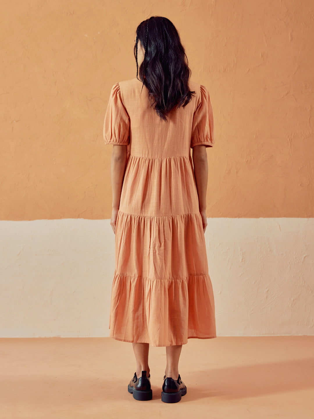 Dhiyona FL Women's Orange Solid Linen Maxi Dress