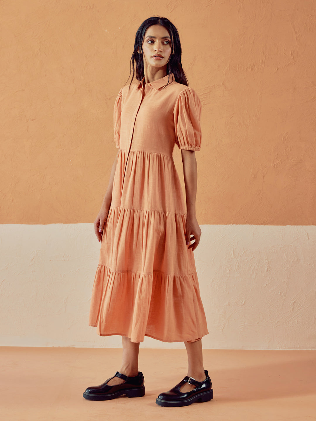 Dhiyona FL Women's Orange Solid Linen Maxi Dress