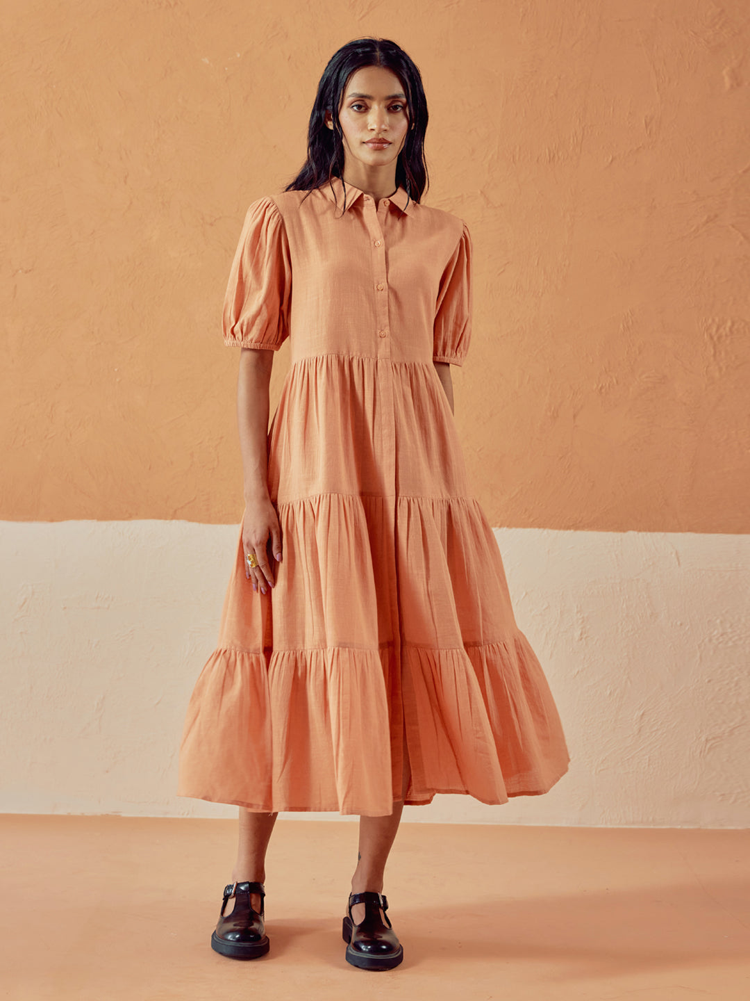 Dhiyona FL Women's Orange Solid Linen Maxi Dress