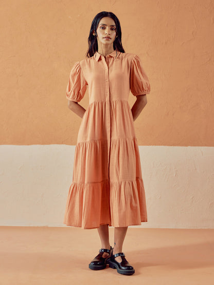 Dhiyona FL Women's Orange Solid Linen Maxi Dress