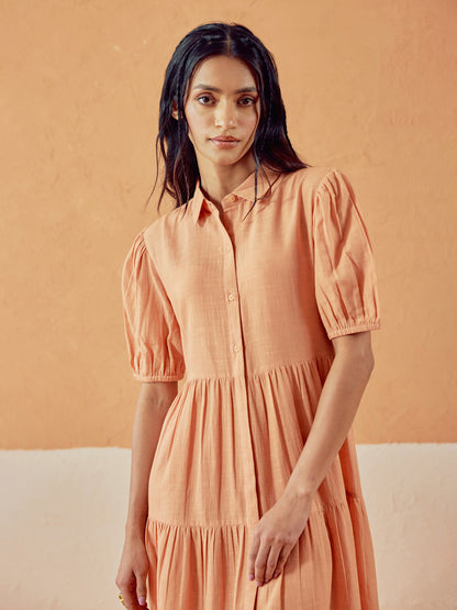 Dhiyona FL Women's Orange Solid Linen Maxi Dress