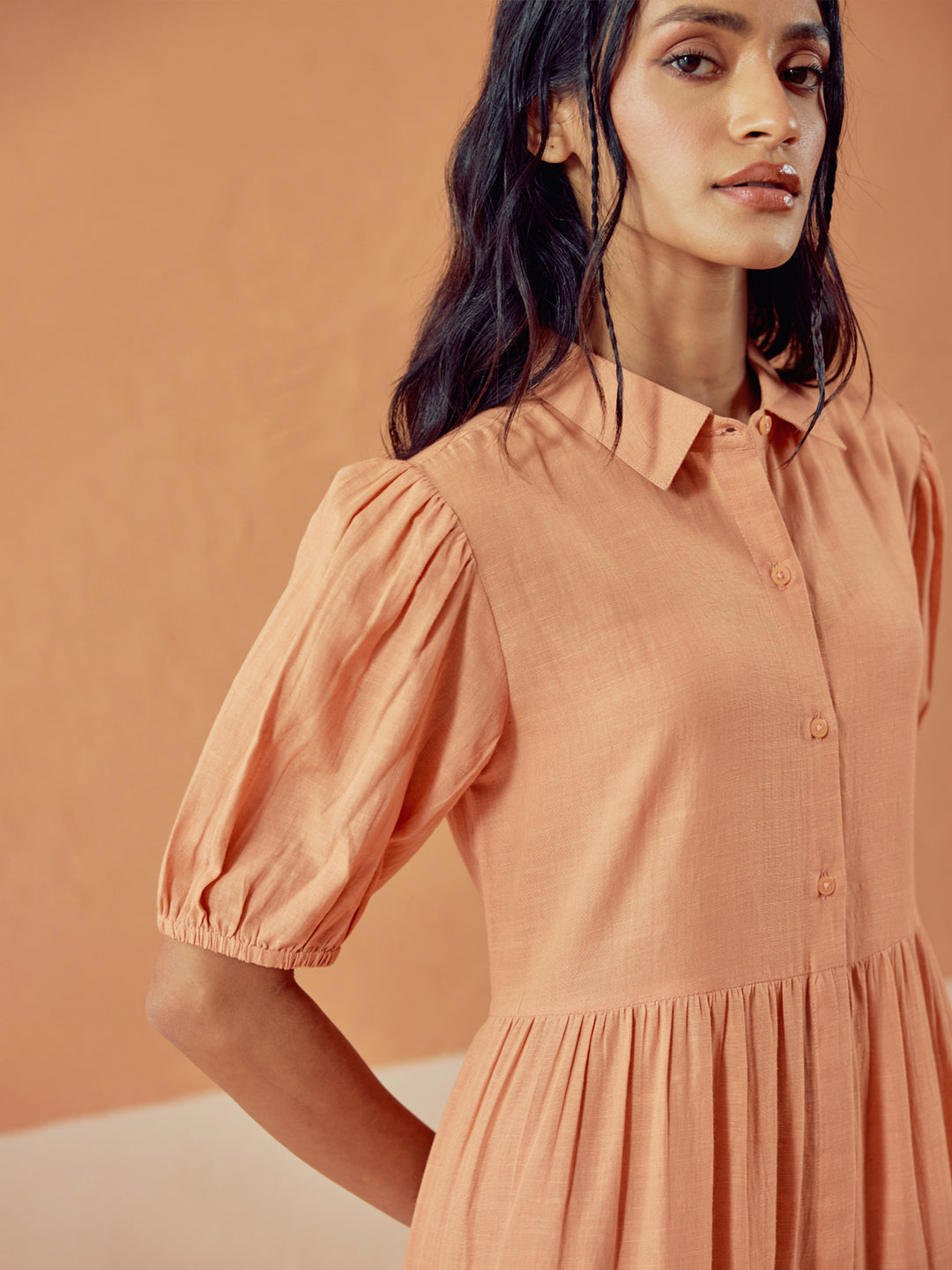 Dhiyona FL Women's Orange Solid Linen Maxi Dress