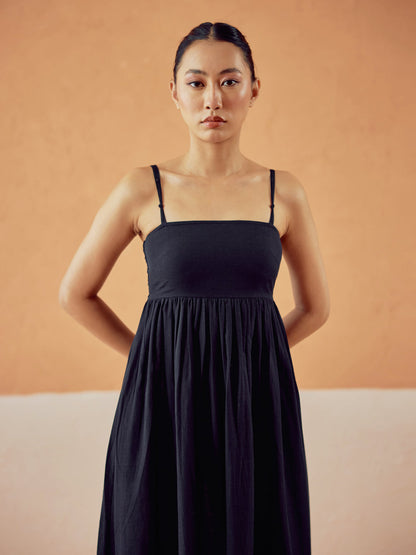 Dhiyona FL Women's Black Solid Linen Maxi Dress