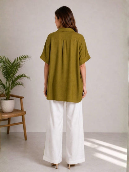 Drona Olive embroidery cotton co-ord set