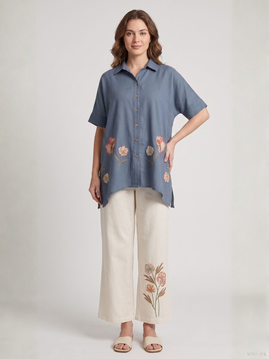 Drona stone embroidery cotton co-ord set