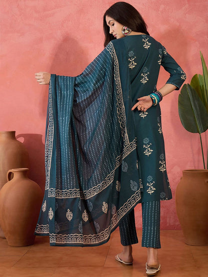 Dhiyona SN Women's Floral Printed Straight Kurta & Trousers With Dupatta