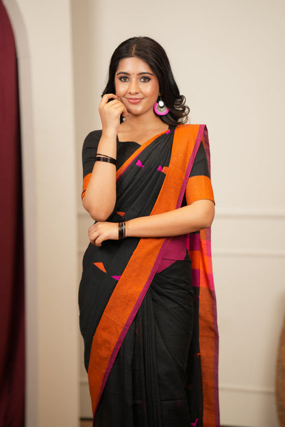Dhiyona SS Artisan Glow – Black Pink Handloom Saree