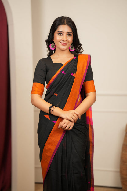 Dhiyona SS Artisan Glow – Black Pink Handloom Saree