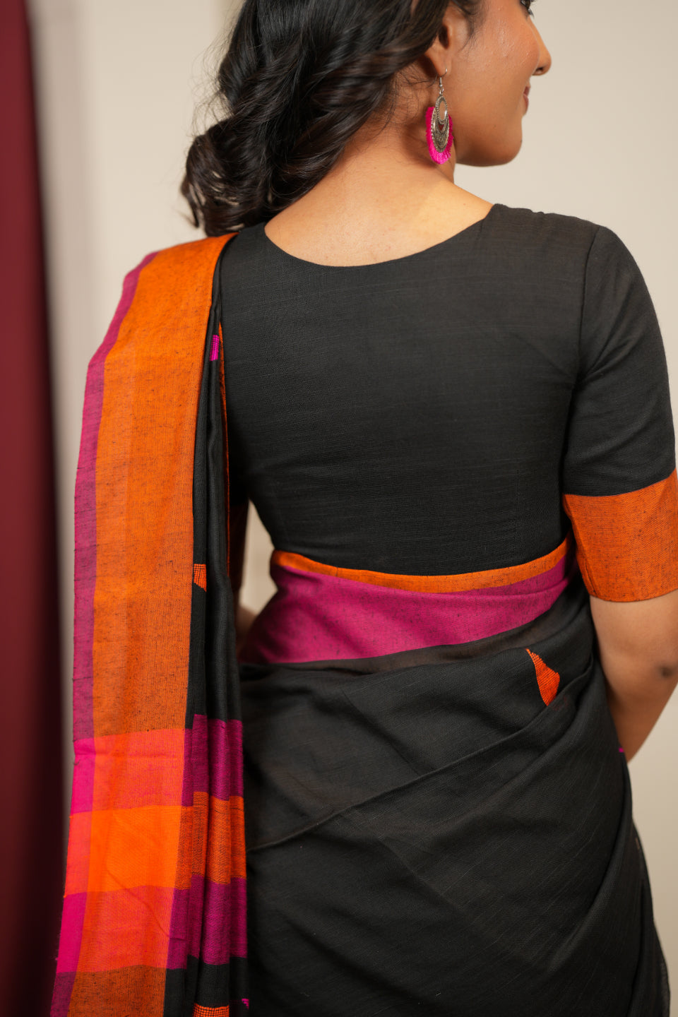 Dhiyona SS Artisan Glow – Black Pink Handloom Saree