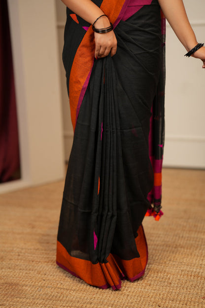 Dhiyona SS Artisan Glow – Black Pink Handloom Saree